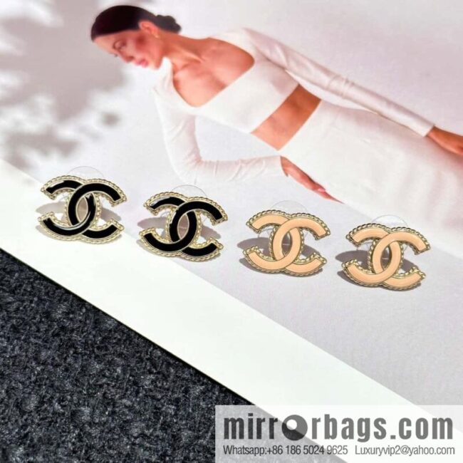 ❗️New ❗️ ☀️ new ☑️ chanel c1 double c black pink oil stud earrings ☀️