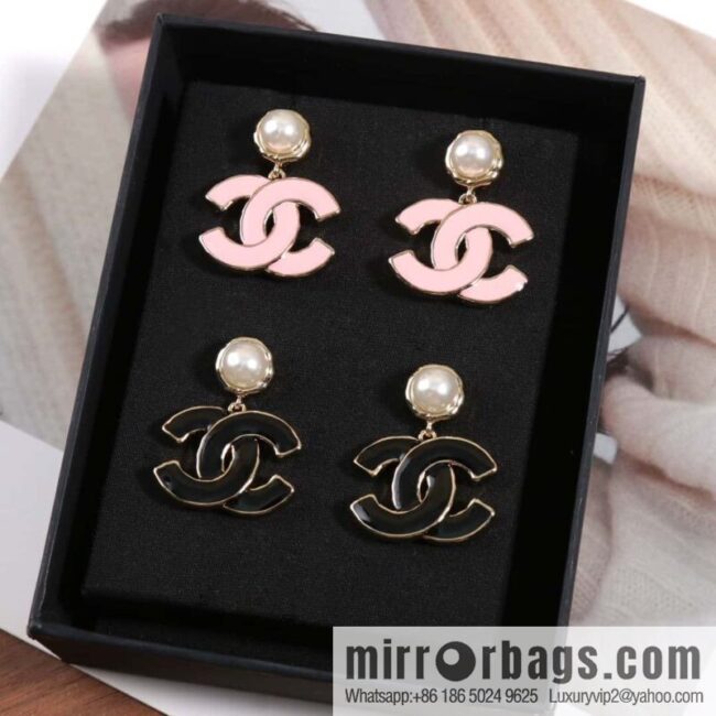 ☀️New ☑️ chanel c2 double c pink black oil drop pearl earrings ☀️