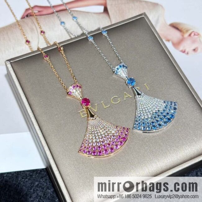 ❗️New ❗️ ☀ BVLGARI DIVAS\'DREAM gradual change powder gradual change blue diamond fan necklace  ☀️