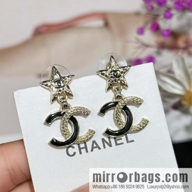 ❗️New ❗️☀️ new ☑️ Chanel c2 double c black dripping star stud earrings ☀️