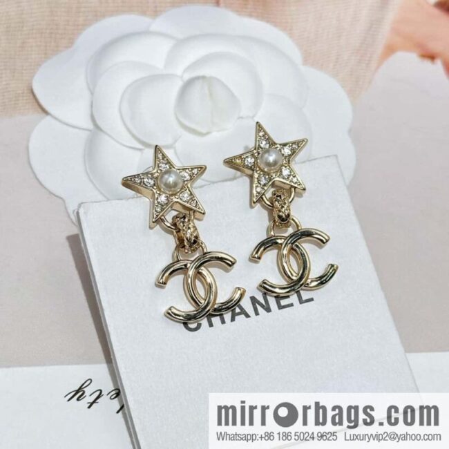 ❗️New ❗️ ☀️ new ☑️ chanel c2 double c pearl pentagram ⭐ star stud earrings ☀️