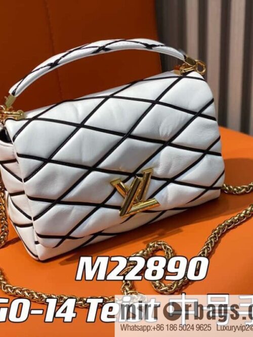 [Boutique‑grade] M22890 white, full leather rhombus chain bag series GO-14 Teist medium handbag M22891