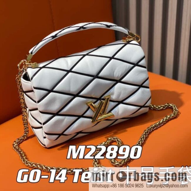 [Boutique‑grade] M22890 white, full leather rhombus chain bag series GO-14 Teist medium handbag M22891