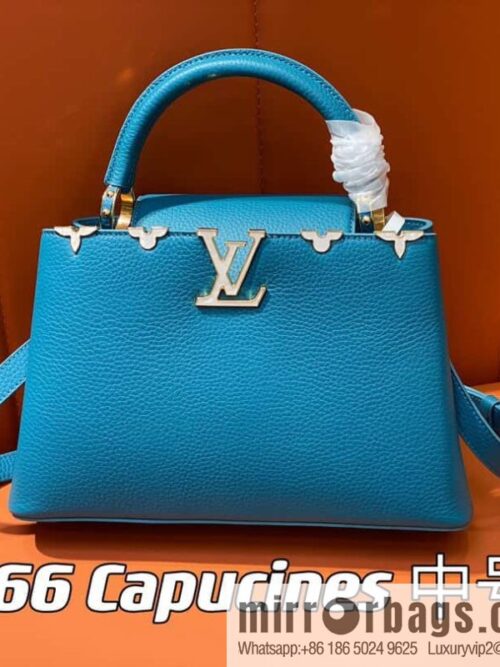 [Boutique‑grade] M23766 blue flower crown, full leather cap, that English series Capucines medium handbag