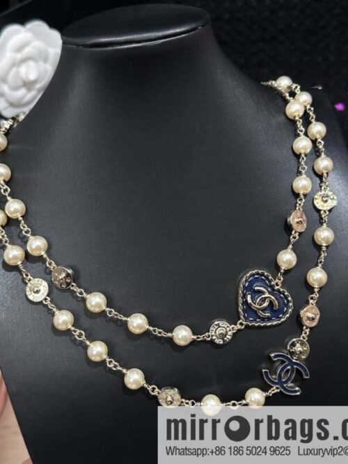 IMG_9629-800x800hhe5pvguxhc100216_20250702040944.jpg ❗️New ❗️☀️ New ☑️ Chanel Double C Denim Peach Heart Love Pearl Necklace Sweater Chain ☀️