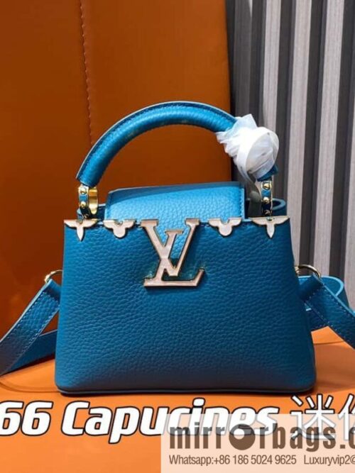[Boutique‑grade] M23766 blue flower crown, full leather cap, that English series Capucines mini handbag, this Capucines Flower Crown handbag