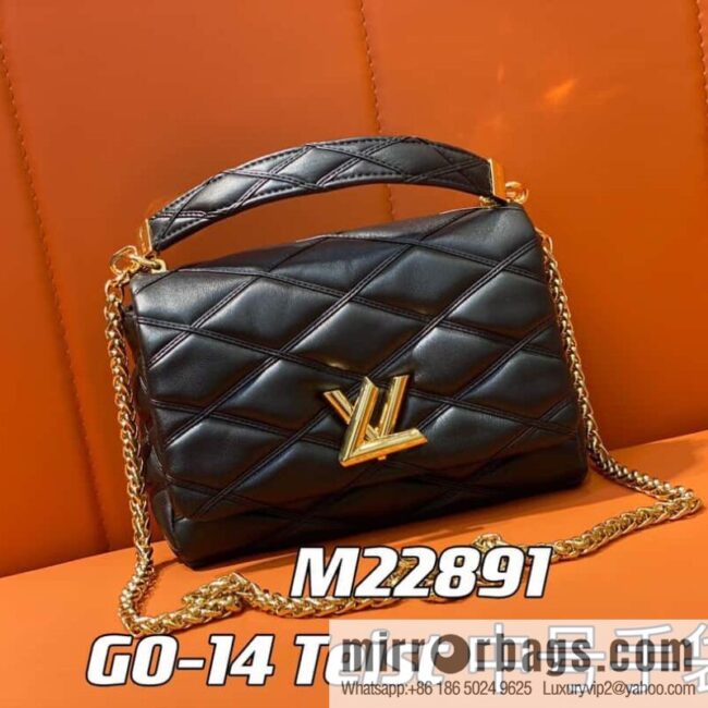 [Boutique‑grade] M22890 white, full leather rhombus chain bag series GO-14 Teist medium handbag M22891