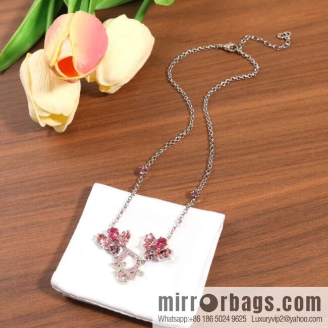 New Dior Flower Fairy Pink Diamond Necklace