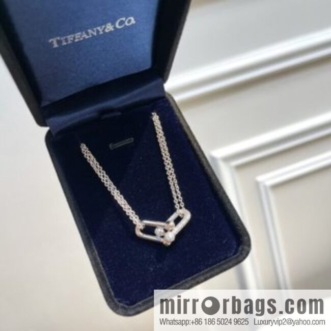 Tiffany & co. full diamond double chain ring necklace