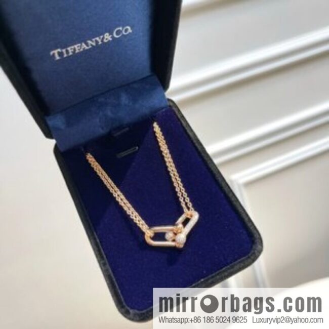Tiffany & co. full diamond double chain ring necklace