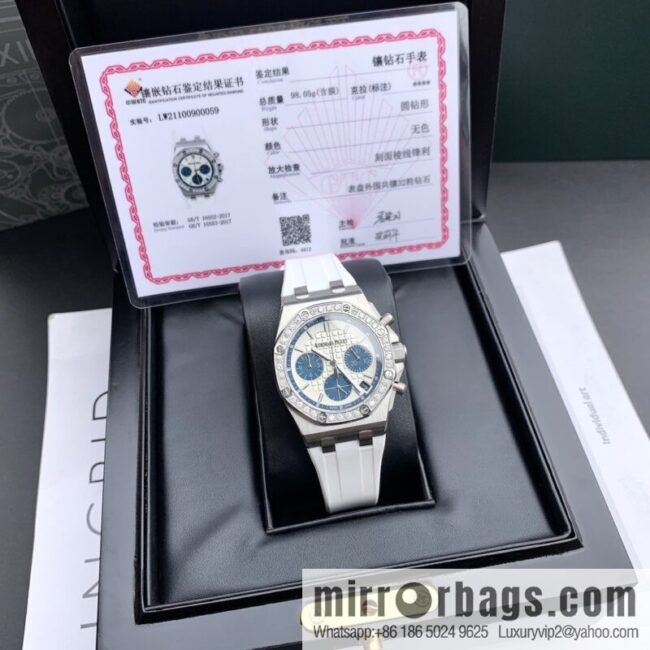 The latest Royal Oak Offshore series chronograph quartz watch case 904 stainless steel with diamonds 32 2.0 bright vvs level cut diamonds
