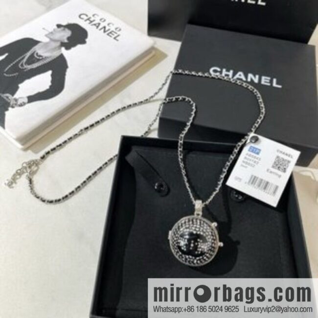 Chanel full diamond double c mirror ball necklace sweater chain