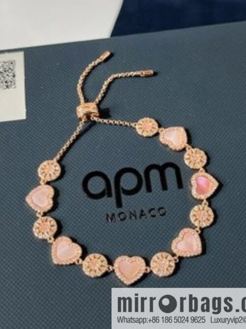 APM Monaco pink mother shell heart connected adjustable bracelet