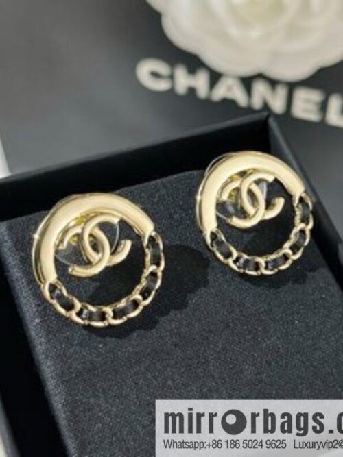 New ☑️ Chanel double c black leather rope stud earrings