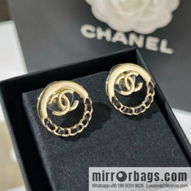 New ☑️ Chanel double c black leather rope stud earrings