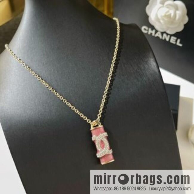 2021 new Chanel double c pink crystal column long necklace sweater chain