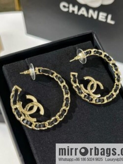 New ☑️ Chanel double c black leather rope stud earrings