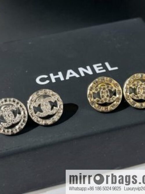 New ☑️ Chanel double c round rhinestone stud earrings