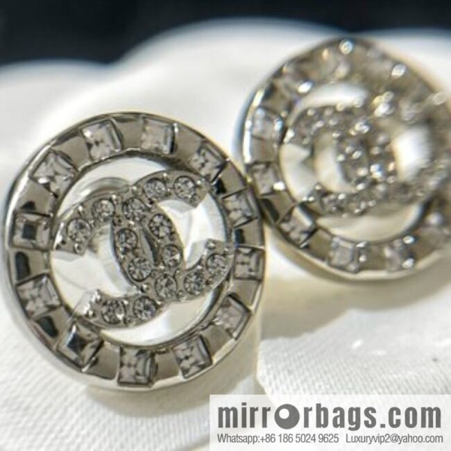 New ☑️ Chanel double c round rhinestone stud earrings