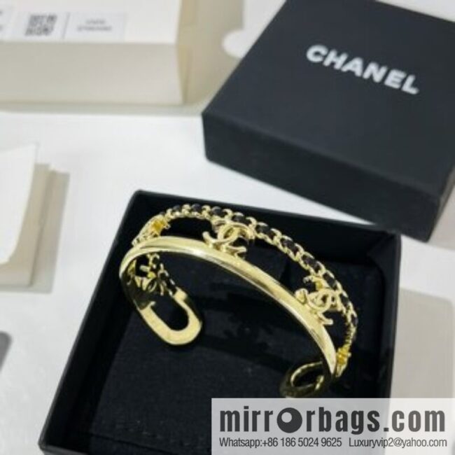 New ☑️ Chanel double c cut-out black leather rope bracelet