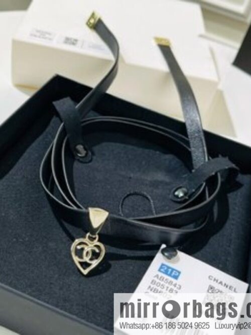 New ☑️ Chanel cut-out love double c black leather rope necklace necklace