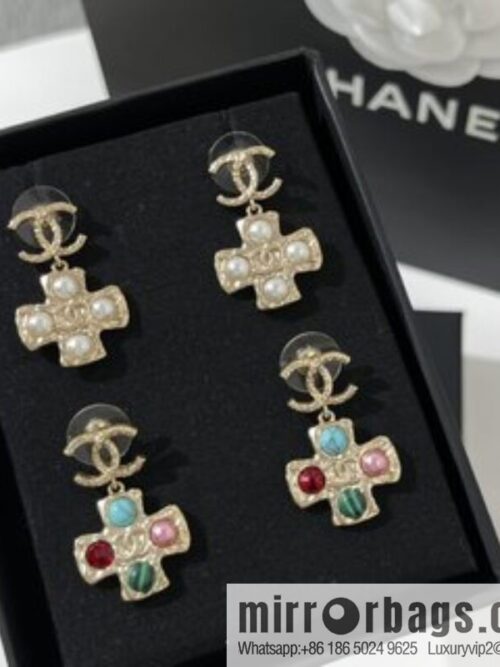 New ☑️ Chanel double c cross pearl stud earrings