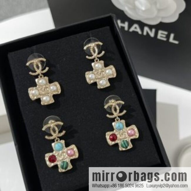 New ☑️ Chanel double c cross pearl stud earrings