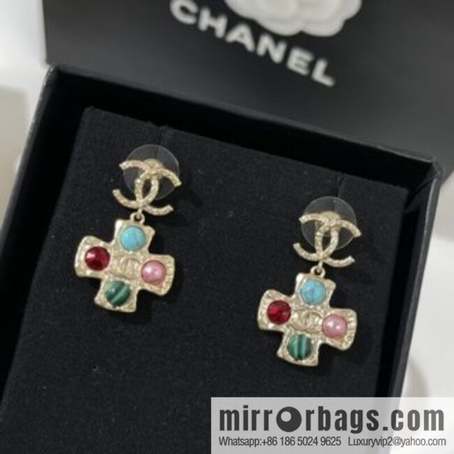 New ☑️ Chanel double c cross pearl stud earrings