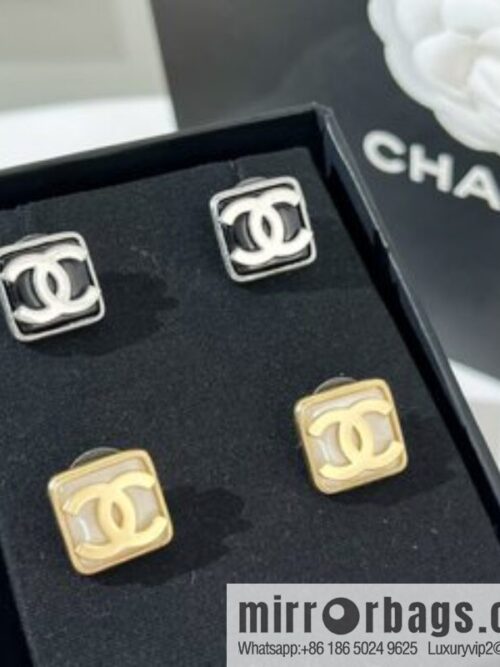 New ☑️ Chanel double c square black and white stud earrings