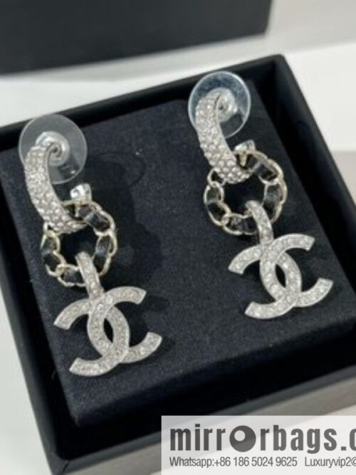 New ☑️ Chanel double c black leather rope stud earrings
