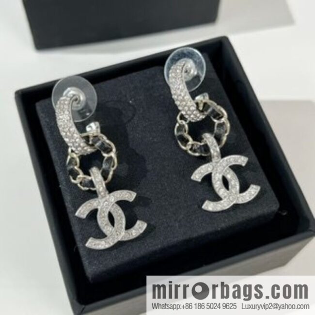 New ☑️ Chanel double c black leather rope stud earrings