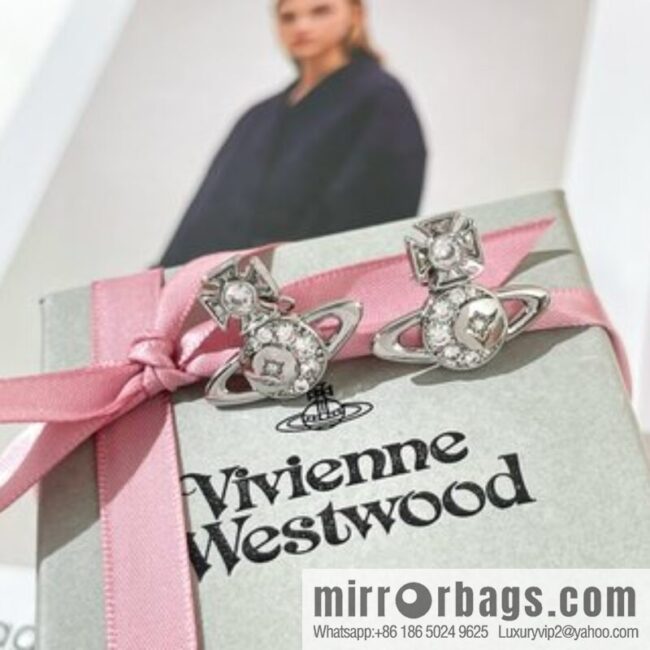 New ☑️ Vivienne Westwood Queen Mother full diamond Saturn stud earrings