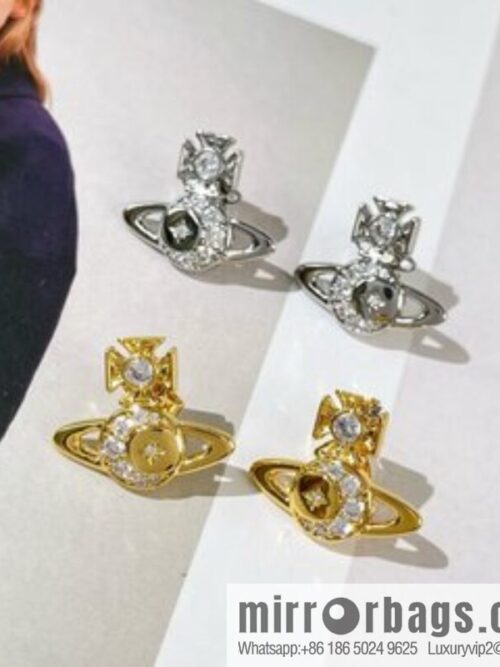 New ☑️ Vivienne Westwood Queen Mother full diamond Saturn stud earrings