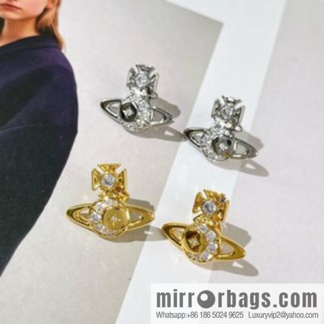 New ☑️ Vivienne Westwood Queen Mother full diamond Saturn stud earrings