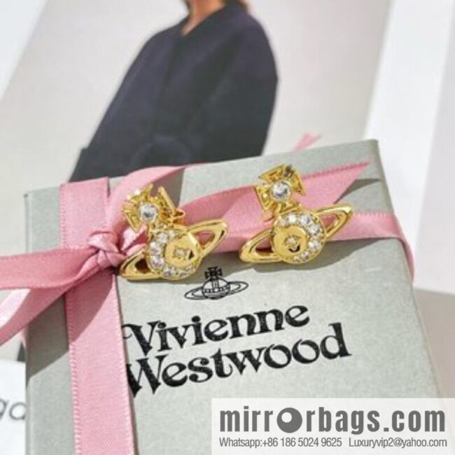 New ☑️ Vivienne Westwood Queen Mother full diamond Saturn stud earrings