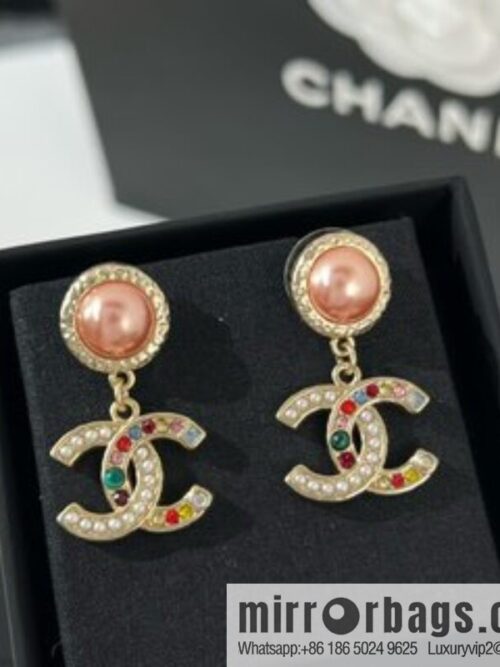 New ☑️ Chanel double c color pearl stud earrings
