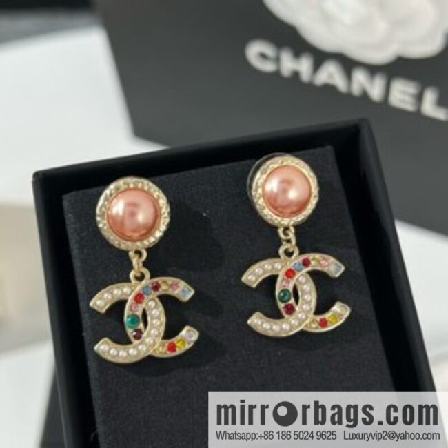 New ☑️ Chanel double c color pearl stud earrings