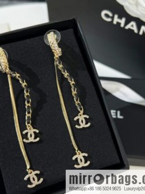 New ☑️ Chanel double c tassel black leather rope stud earrings