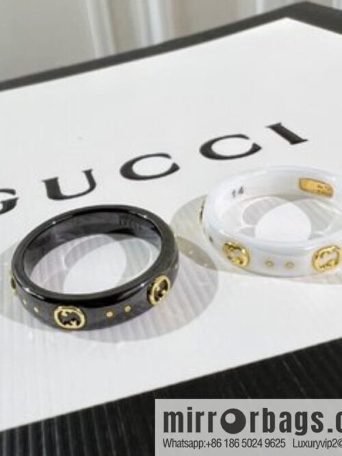 New Gucci narrow black and white ceramic ring