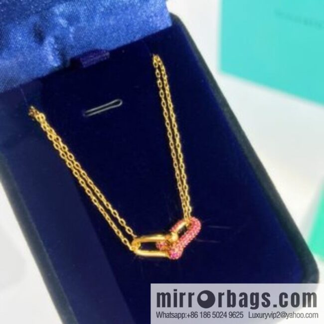 Tiffany & co. Pink diamond full diamond double chain ring necklace
