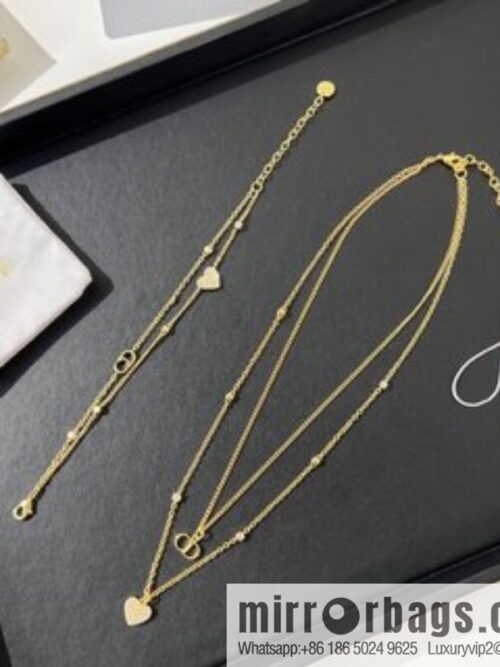 New ☑️ Dior CD peach heart double layer bracelet necklace