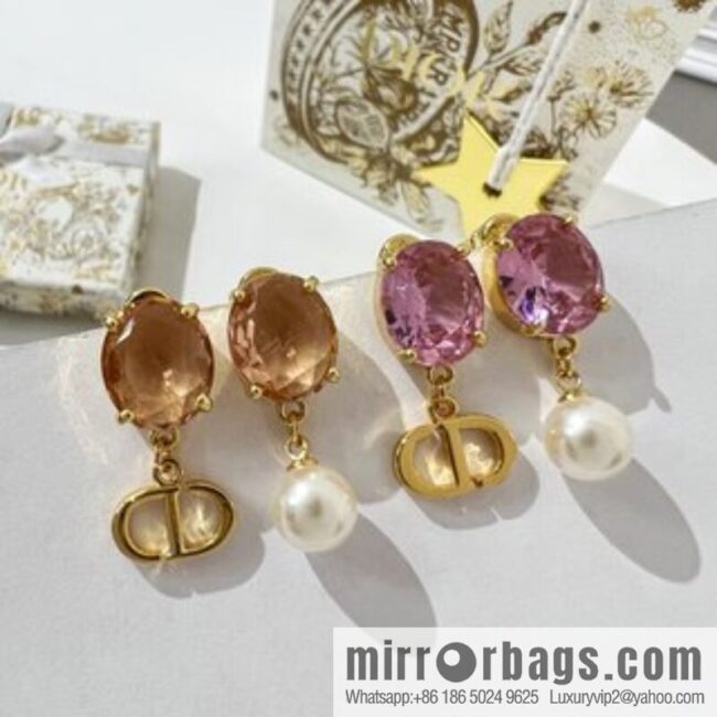 New ☑️ Dior CD pearl pink diamond stud earrings