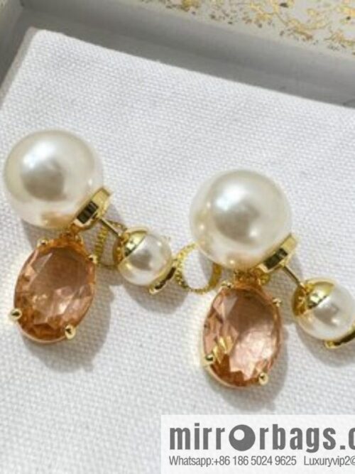 New ☑️ Dior CD size pearl champagne diamond stud earrings