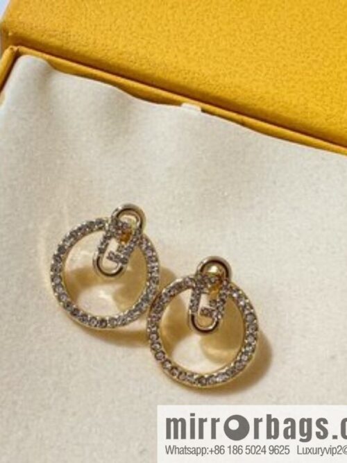New Fendi full diamond round stud earrings