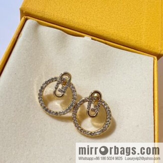 New Fendi full diamond round stud earrings
