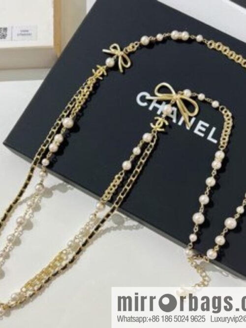 New ☑️ Chanel double c black leather rope bow sweater chain necklace