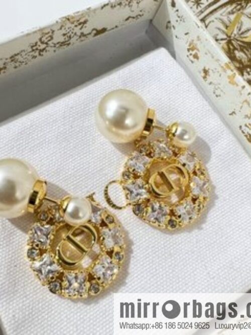 New ☑️ Dior CD full diamond size pearl stud earrings