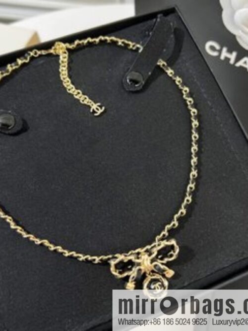 New ☑️ Chanel double c black leather rope bow necklace