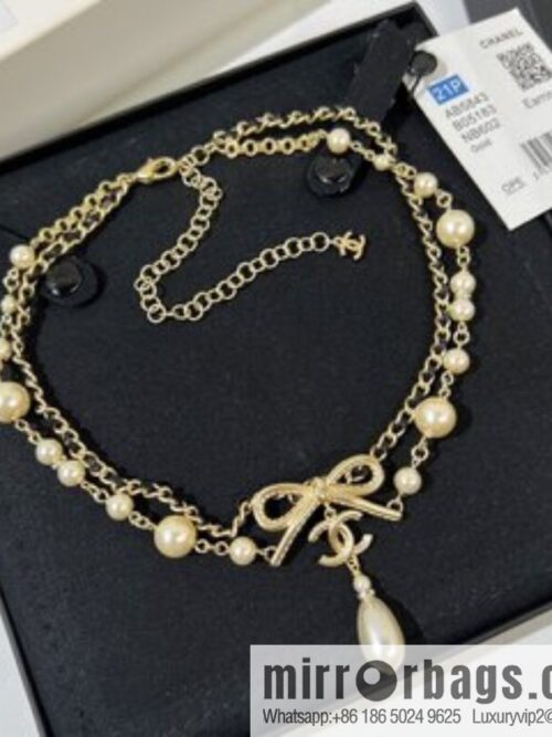 New ☑️ Chanel Double C Bow Double Pearl Necklace