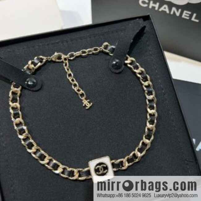 New ☑️ Chanel double c square black leather rope necklace necklace